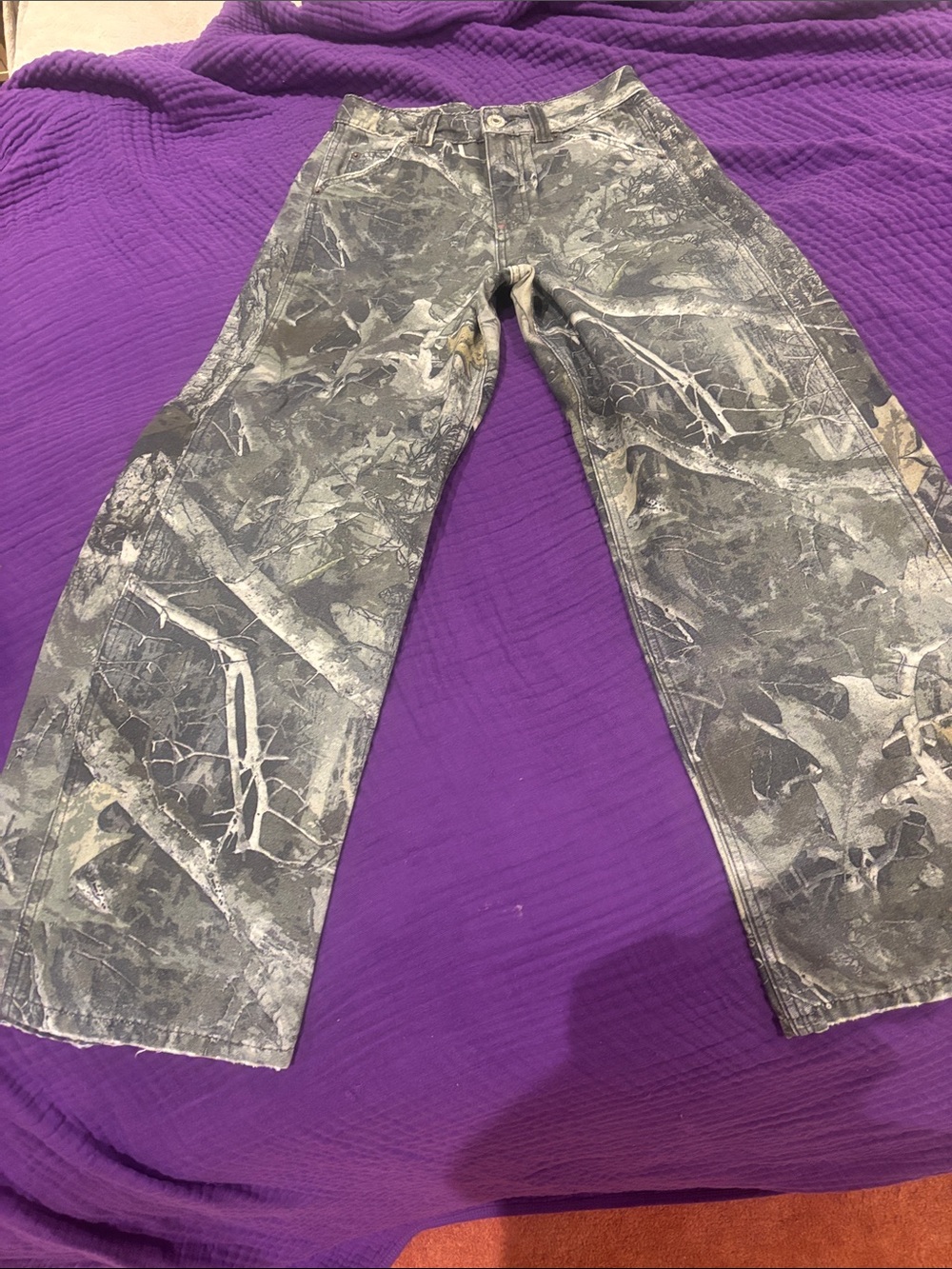 BDG Wide Leg Jeans in Gray Camouflage Print